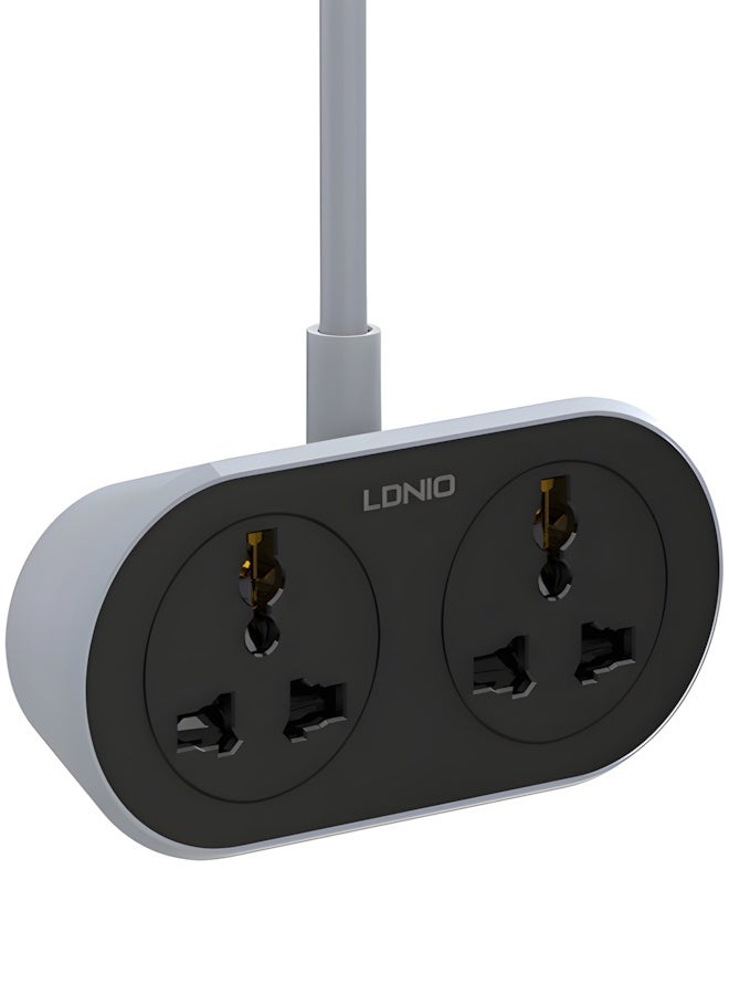 LDNIO SC2018 Heavy Duty Extension Power Cord - 2 Universal Outlets, 2500W Output, 5 Meters Long Cable, UK Plug with Overload Protection - White/Grey - Image 1